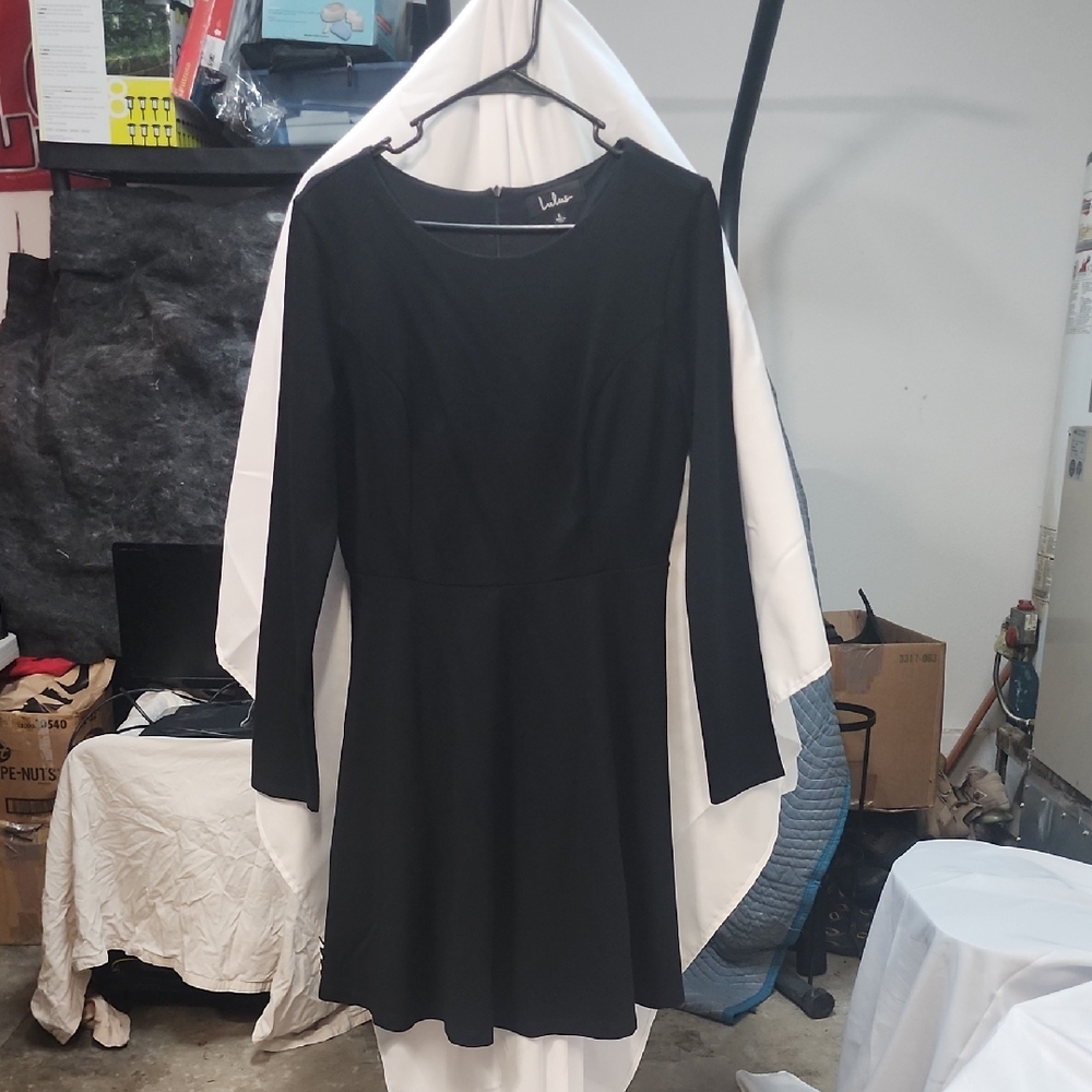 Lulu's Black Fit and Flare Long Sleeve Cocktail Dress